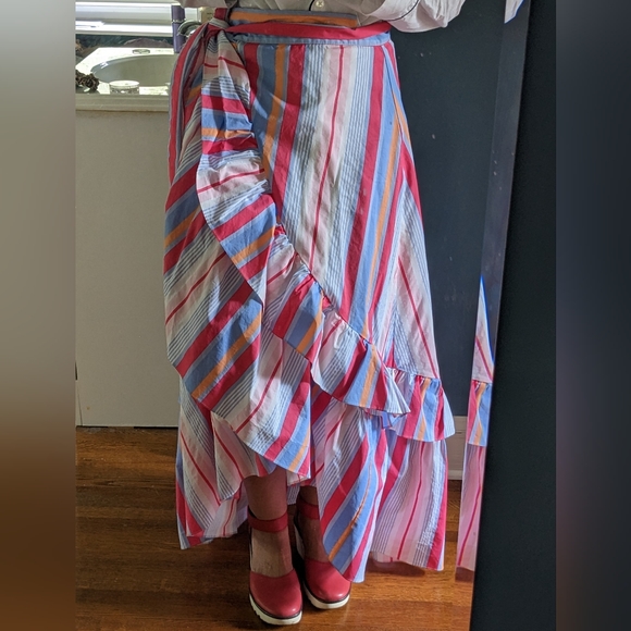 Candy stripe ruffle maxi skirt Anthropologie style - Picture 2 of 11